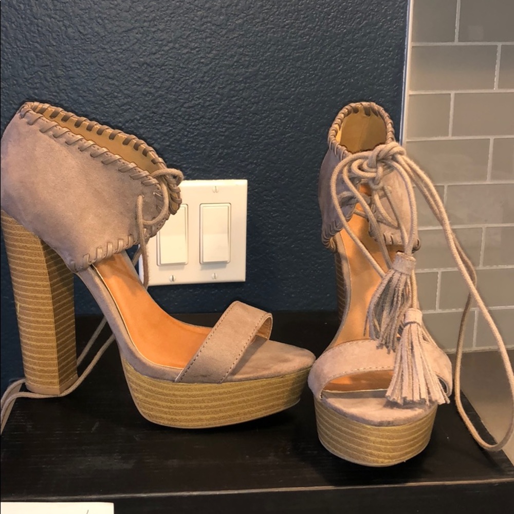 Brown heeled wedges size 7